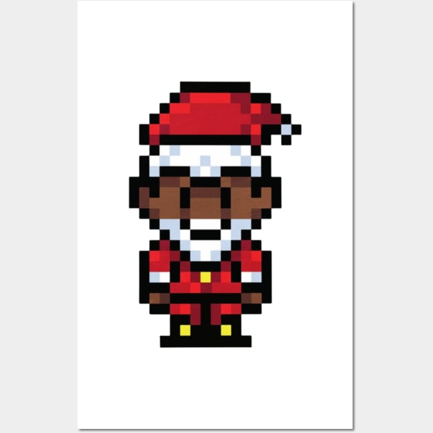 Black Santa Claus pixel art t-shirt design Wall Art by CharactersFans